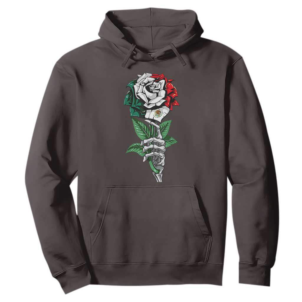 Skeleton Hand Holding Mexico Flag Rose Hoodie Dia De Los Muertos TS10 Dark Chocolate Print Your Wear