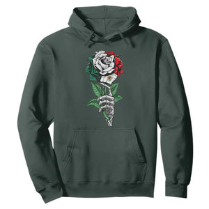 Skeleton Hand Holding Mexico Flag Rose Hoodie Dia De Los Muertos TS10 Dark Forest Green Print Your Wear