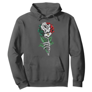 Skeleton Hand Holding Mexico Flag Rose Hoodie Dia De Los Muertos TS10 Dark Heather Print Your Wear