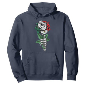 Skeleton Hand Holding Mexico Flag Rose Hoodie Dia De Los Muertos TS10 Navy Print Your Wear