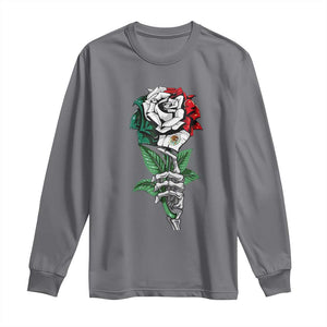 Skeleton Hand Holding Mexico Flag Rose Long Sleeve Shirt Dia De Los Muertos TS10 Charcoal Print Your Wear