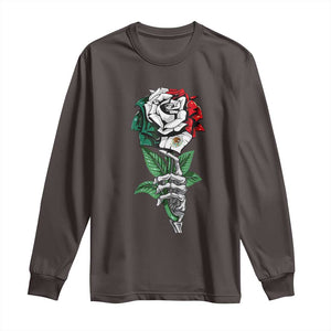 Skeleton Hand Holding Mexico Flag Rose Long Sleeve Shirt Dia De Los Muertos TS10 Dark Chocolate Print Your Wear