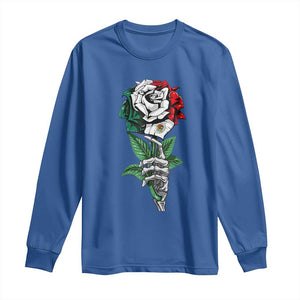 Skeleton Hand Holding Mexico Flag Rose Long Sleeve Shirt Dia De Los Muertos TS10 Royal Blue Print Your Wear