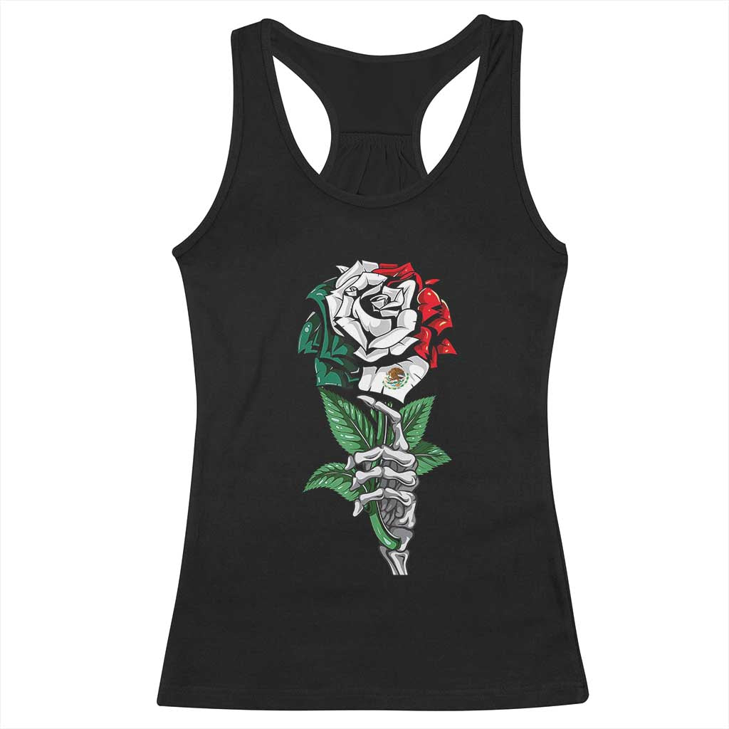 Skeleton Hand Holding Mexico Flag Rose Racerback Tank Top Dia De Los Muertos TS10 Black Print Your Wear