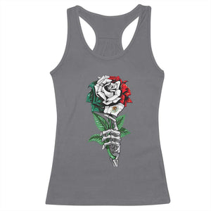 Skeleton Hand Holding Mexico Flag Rose Racerback Tank Top Dia De Los Muertos TS10 Charcoal Print Your Wear