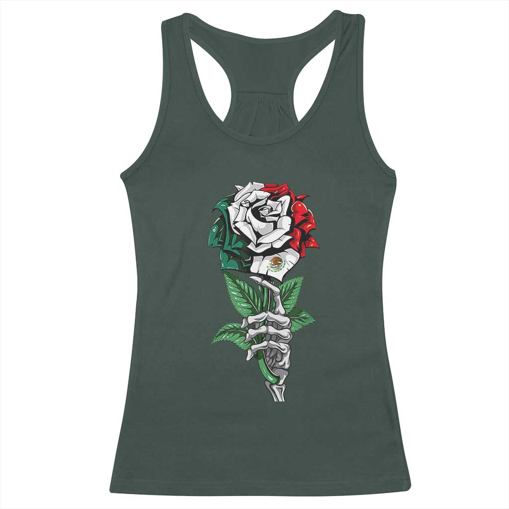 Skeleton Hand Holding Mexico Flag Rose Racerback Tank Top Dia De Los Muertos TS10 Dark Forest Green Print Your Wear