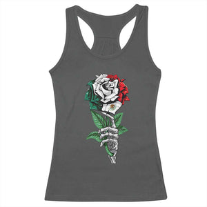 Skeleton Hand Holding Mexico Flag Rose Racerback Tank Top Dia De Los Muertos TS10 Dark Heather Print Your Wear