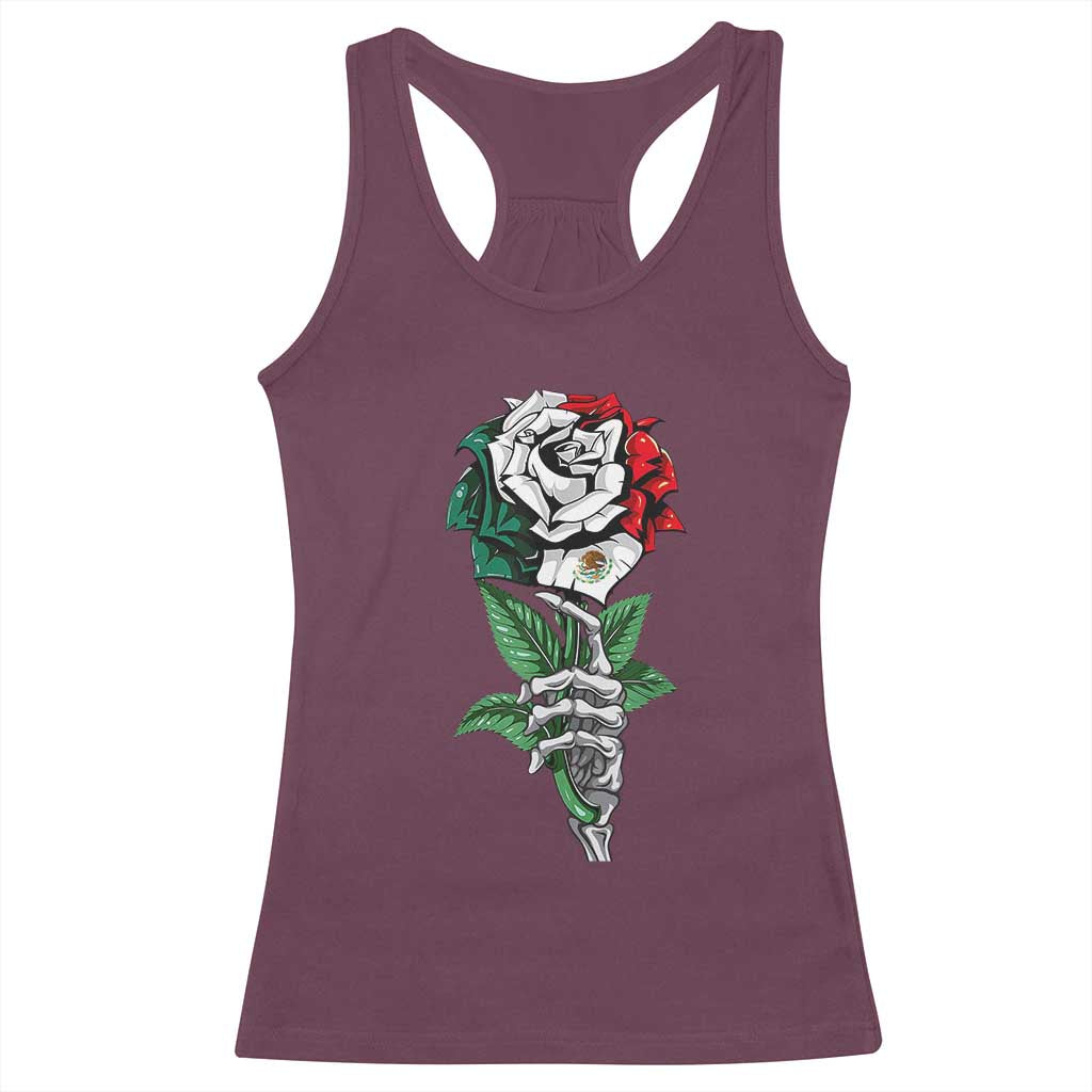Skeleton Hand Holding Mexico Flag Rose Racerback Tank Top Dia De Los Muertos TS10 Maroon Print Your Wear