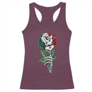 Skeleton Hand Holding Mexico Flag Rose Racerback Tank Top Dia De Los Muertos TS10 Maroon Print Your Wear