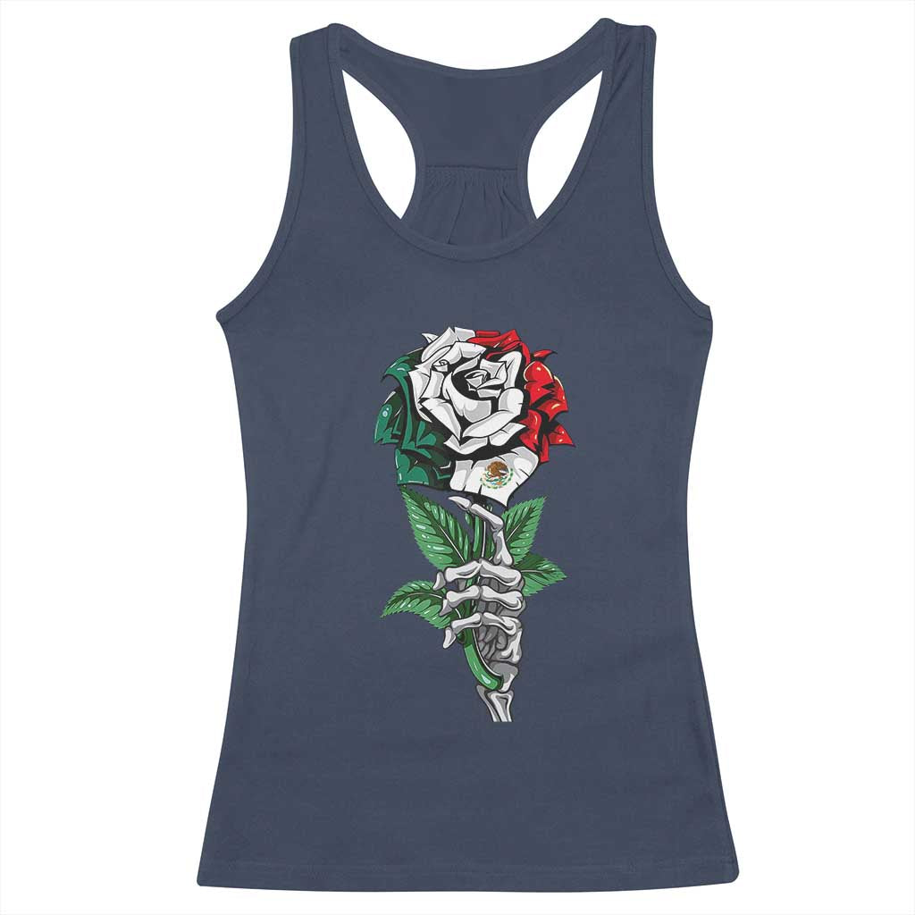 Skeleton Hand Holding Mexico Flag Rose Racerback Tank Top Dia De Los Muertos TS10 Navy Print Your Wear
