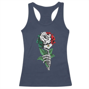 Skeleton Hand Holding Mexico Flag Rose Racerback Tank Top Dia De Los Muertos TS10 Navy Print Your Wear