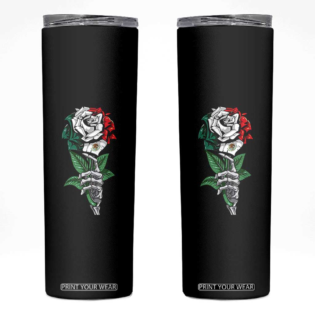 Skeleton Hand Holding Mexico Flag Rose Skinny Tumbler Dia De Los Muertos TS10 Black Print Your Wear