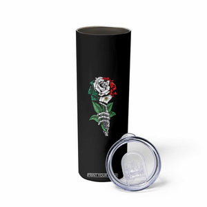 Skeleton Hand Holding Mexico Flag Rose Skinny Tumbler Dia De Los Muertos TS10 Print Your Wear