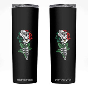 Skeleton Hand Holding Mexico Flag Rose Skinny Tumbler Dia De Los Muertos TS10 Black Print Your Wear