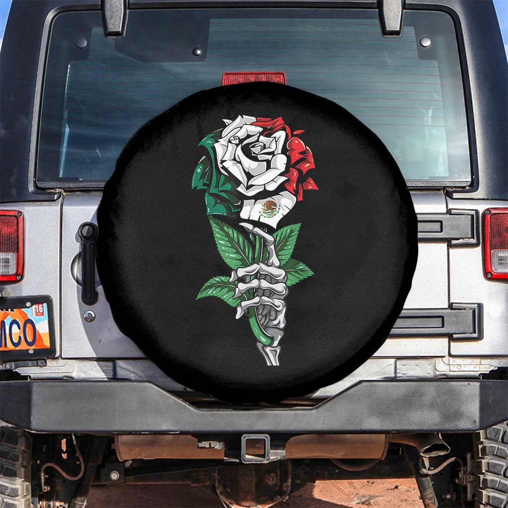 Skeleton Hand Holding Mexico Flag Rose Spare Tire Cover Dia De Los Muertos TS10 No hole Black Print Your Wear