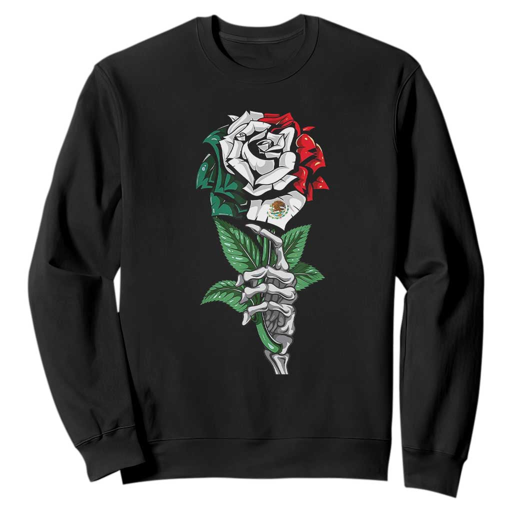 Skeleton Hand Holding Mexico Flag Rose Sweatshirt Dia De Los Muertos TS10 Black Print Your Wear