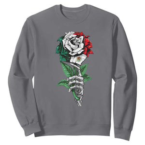 Skeleton Hand Holding Mexico Flag Rose Sweatshirt Dia De Los Muertos TS10 Charcoal Print Your Wear