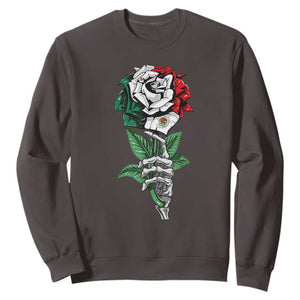 Skeleton Hand Holding Mexico Flag Rose Sweatshirt Dia De Los Muertos TS10 Dark Chocolate Print Your Wear
