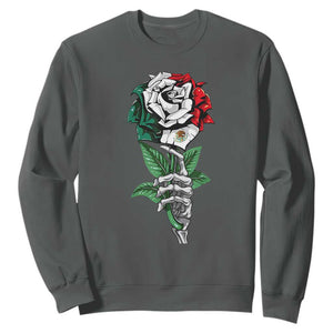Skeleton Hand Holding Mexico Flag Rose Sweatshirt Dia De Los Muertos TS10 Dark Heather Print Your Wear