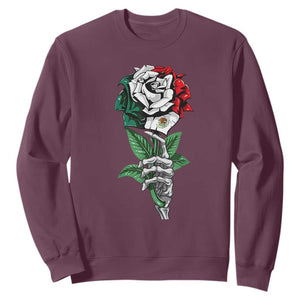 Skeleton Hand Holding Mexico Flag Rose Sweatshirt Dia De Los Muertos TS10 Maroon Print Your Wear