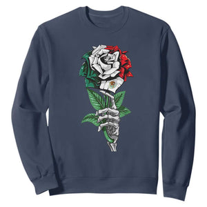 Skeleton Hand Holding Mexico Flag Rose Sweatshirt Dia De Los Muertos TS10 Navy Print Your Wear