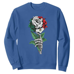 Skeleton Hand Holding Mexico Flag Rose Sweatshirt Dia De Los Muertos TS10 Royal Blue Print Your Wear