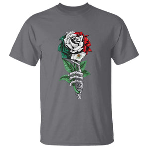 Skeleton Hand Holding Mexico Flag Rose T Shirt Dia De Los Muertos TS10 Charcoal Print Your Wear