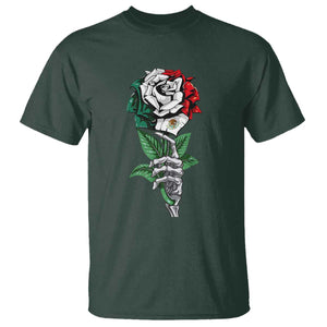 Skeleton Hand Holding Mexico Flag Rose T Shirt Dia De Los Muertos TS10 Dark Forest Green Print Your Wear