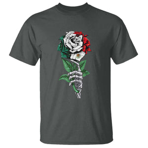 Skeleton Hand Holding Mexico Flag Rose T Shirt Dia De Los Muertos TS10 Dark Heather Print Your Wear