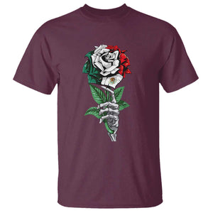 Skeleton Hand Holding Mexico Flag Rose T Shirt Dia De Los Muertos TS10 Maroon Print Your Wear
