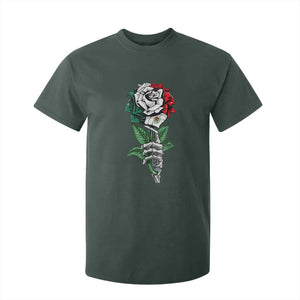 Skeleton Hand Holding Mexico Flag Rose T Shirt For Kid Dia De Los Muertos TS10 Dark Forest Green Print Your Wear