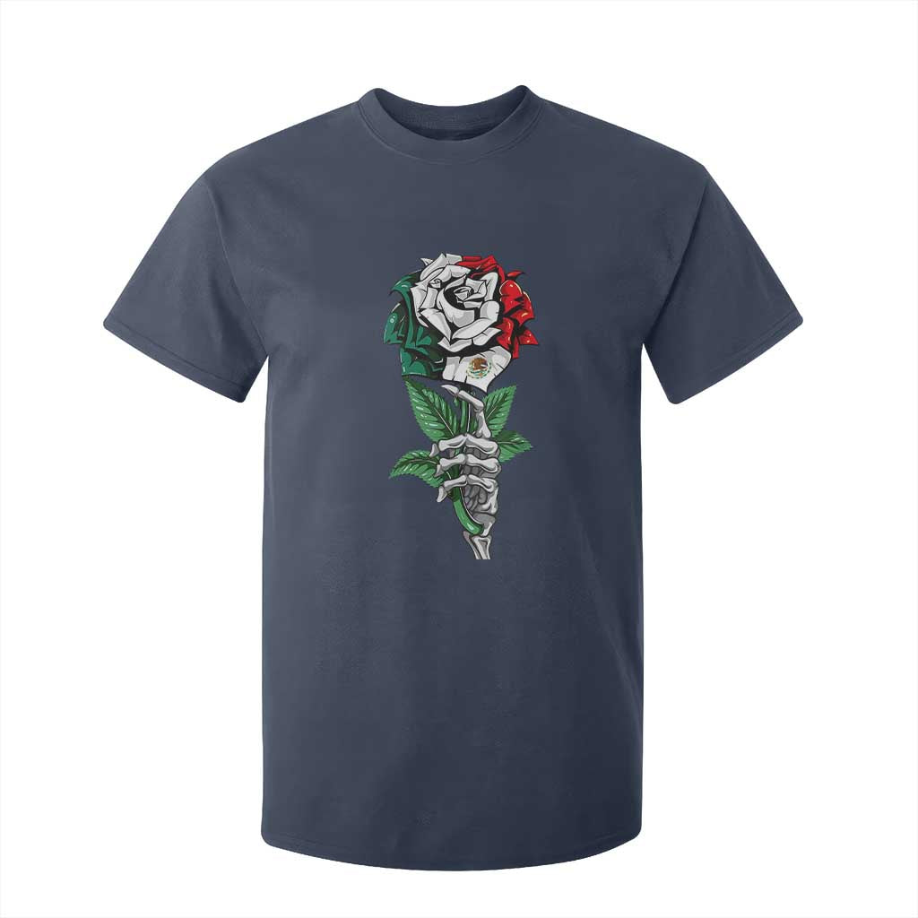 Skeleton Hand Holding Mexico Flag Rose T Shirt For Kid Dia De Los Muertos TS10 Navy Print Your Wear