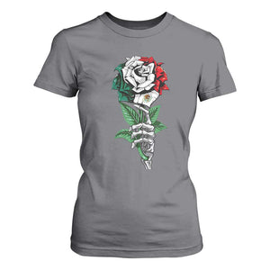 Skeleton Hand Holding Mexico Flag Rose T Shirt For Women Dia De Los Muertos TS10 Charcoal Print Your Wear