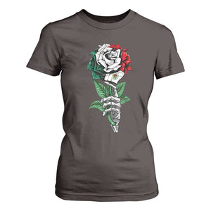 Skeleton Hand Holding Mexico Flag Rose T Shirt For Women Dia De Los Muertos TS10 Dark Chocolate Print Your Wear