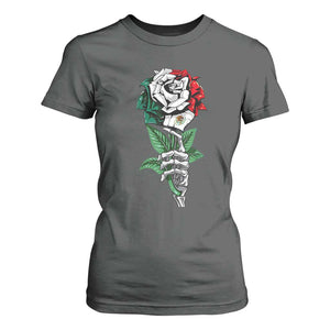 Skeleton Hand Holding Mexico Flag Rose T Shirt For Women Dia De Los Muertos TS10 Dark Heather Print Your Wear