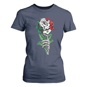 Skeleton Hand Holding Mexico Flag Rose T Shirt For Women Dia De Los Muertos TS10 Navy Print Your Wear
