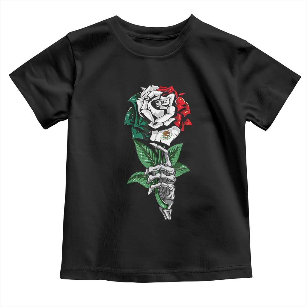 Skeleton Hand Holding Mexico Flag Rose Toddler T Shirt Dia De Los Muertos TS10 Black Print Your Wear