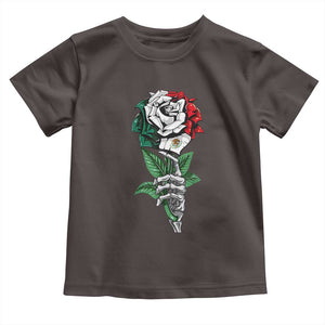 Skeleton Hand Holding Mexico Flag Rose Toddler T Shirt Dia De Los Muertos TS10 Dark Chocolate Print Your Wear