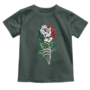 Skeleton Hand Holding Mexico Flag Rose Toddler T Shirt Dia De Los Muertos TS10 Dark Forest Green Print Your Wear