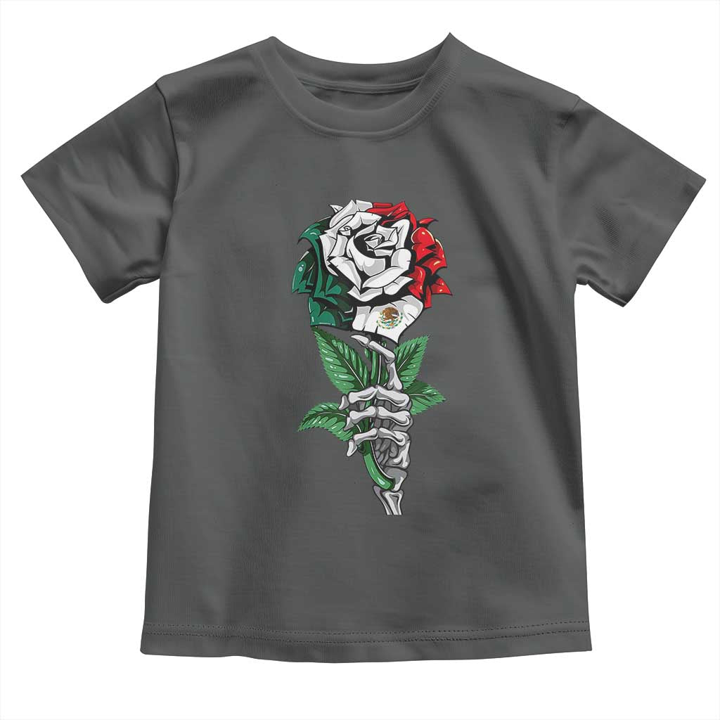 Skeleton Hand Holding Mexico Flag Rose Toddler T Shirt Dia De Los Muertos TS10 Dark Heather Print Your Wear