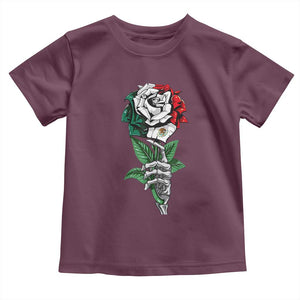 Skeleton Hand Holding Mexico Flag Rose Toddler T Shirt Dia De Los Muertos TS10 Maroon Print Your Wear