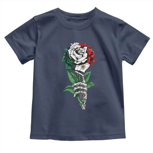 Skeleton Hand Holding Mexico Flag Rose Toddler T Shirt Dia De Los Muertos TS10 Navy Print Your Wear