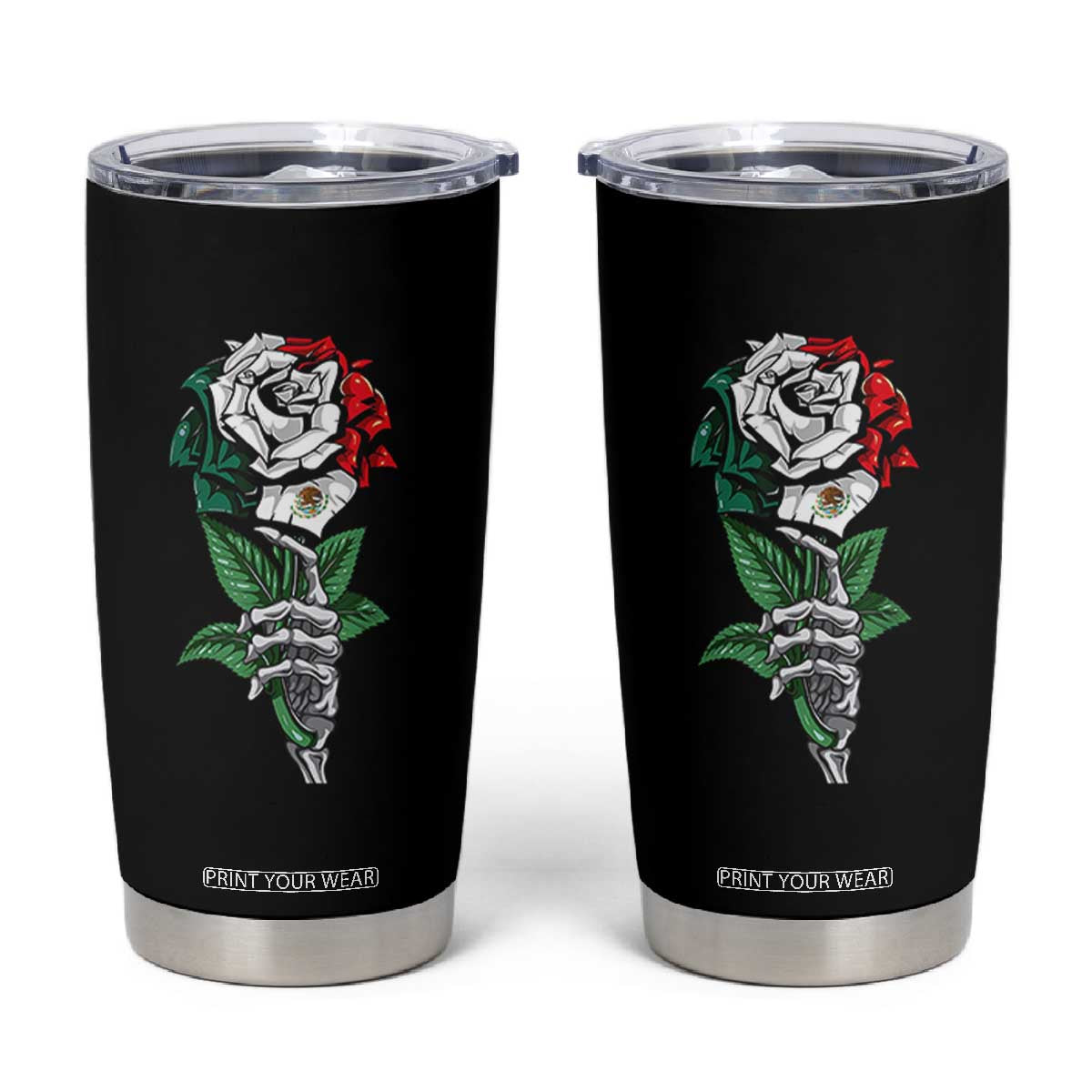 Skeleton Hand Holding Mexico Flag Rose Tumbler Cup Dia De Los Muertos TS10 Black Print Your Wear