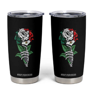 Skeleton Hand Holding Mexico Flag Rose Tumbler Cup Dia De Los Muertos TS10 Black Print Your Wear