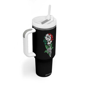 Skeleton Hand Holding Mexico Flag Rose Tumbler With Handle Dia De Los Muertos TS10 Print Your Wear