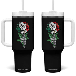 Skeleton Hand Holding Mexico Flag Rose Tumbler With Handle Dia De Los Muertos TS10 One Size: 40 oz Black Print Your Wear