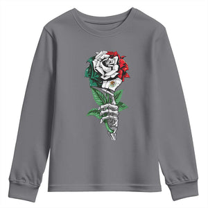 Skeleton Hand Holding Mexico Flag Rose Youth Sweatshirt Dia De Los Muertos TS10 Charcoal Print Your Wear