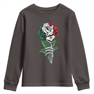 Skeleton Hand Holding Mexico Flag Rose Youth Sweatshirt Dia De Los Muertos TS10 Dark Chocolate Print Your Wear