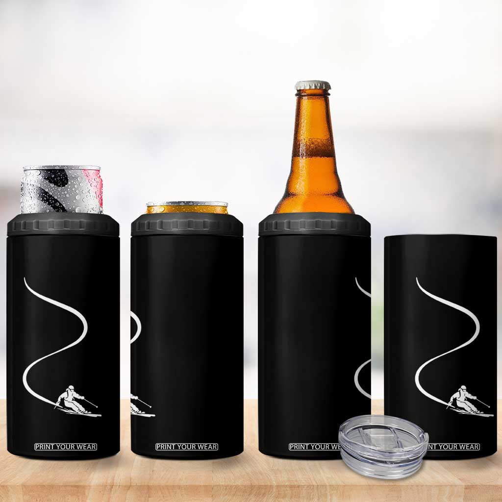 Skiing 4 in 1 Can Cooler Tumbler Skier With Tracks In Deep Powder Snow Freeride Gift TS10 Print Your Wear