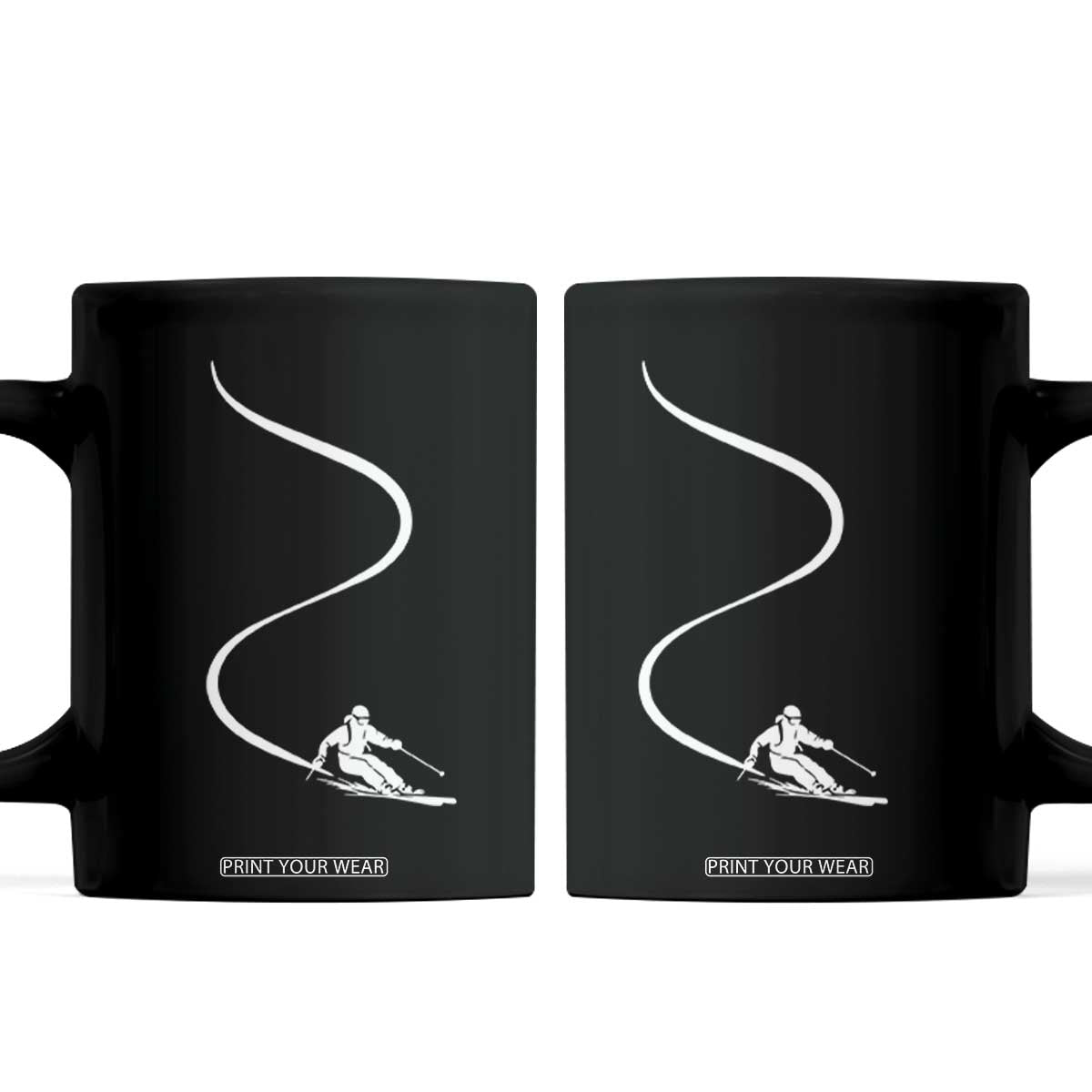 Skiing Coffee Mug Skier With Tracks In Deep Powder Snow Freeride Gift TS10 Black Print Your Wear